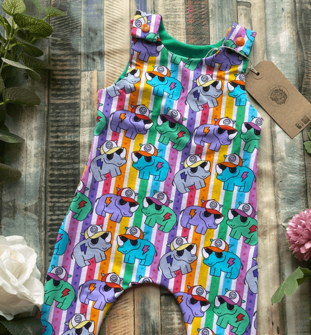 Rainbow Rhinos Dungarees 3-6m